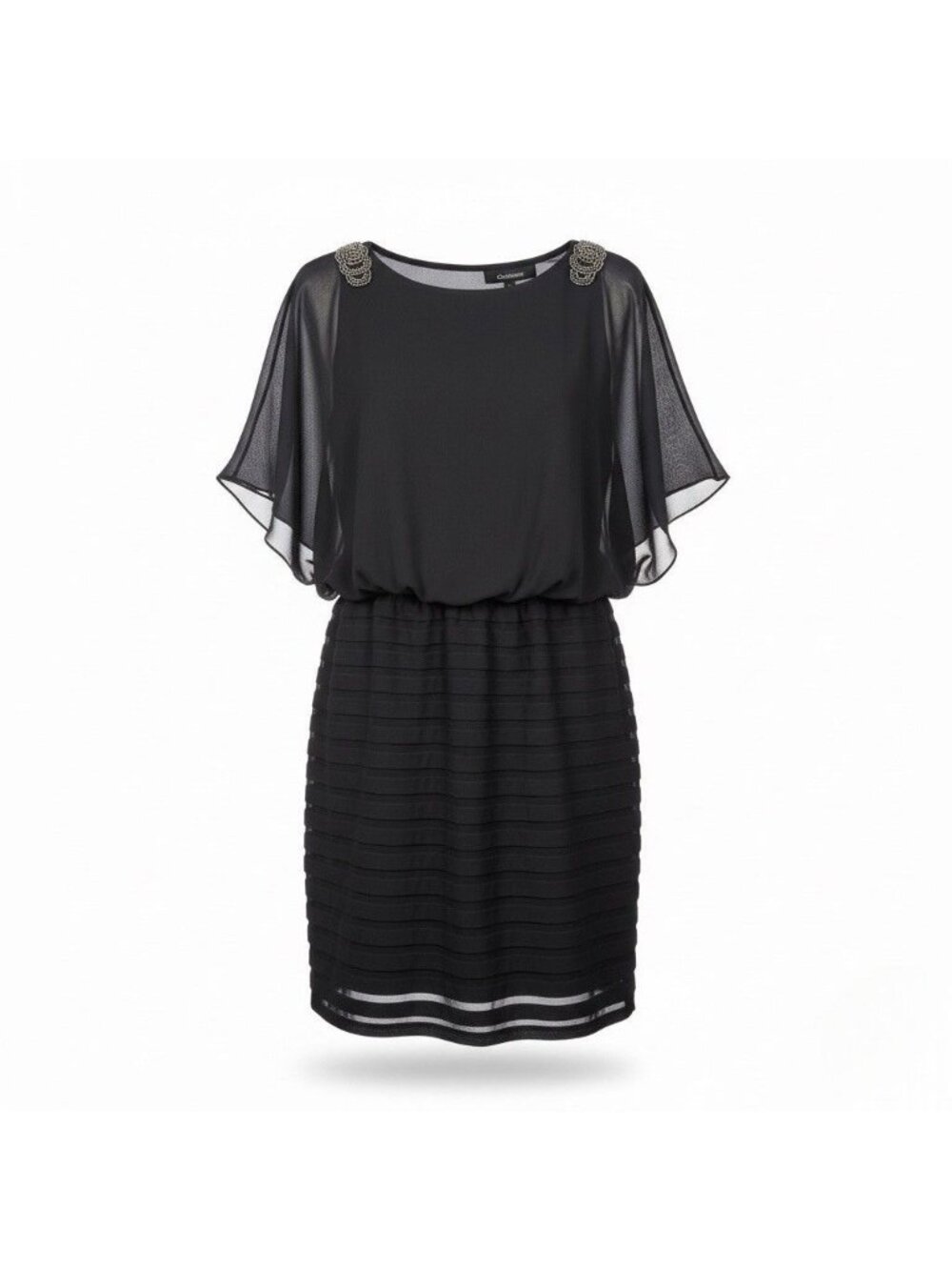 Xscape Womens Black Short Dress Beaded Shoulders Size 14W